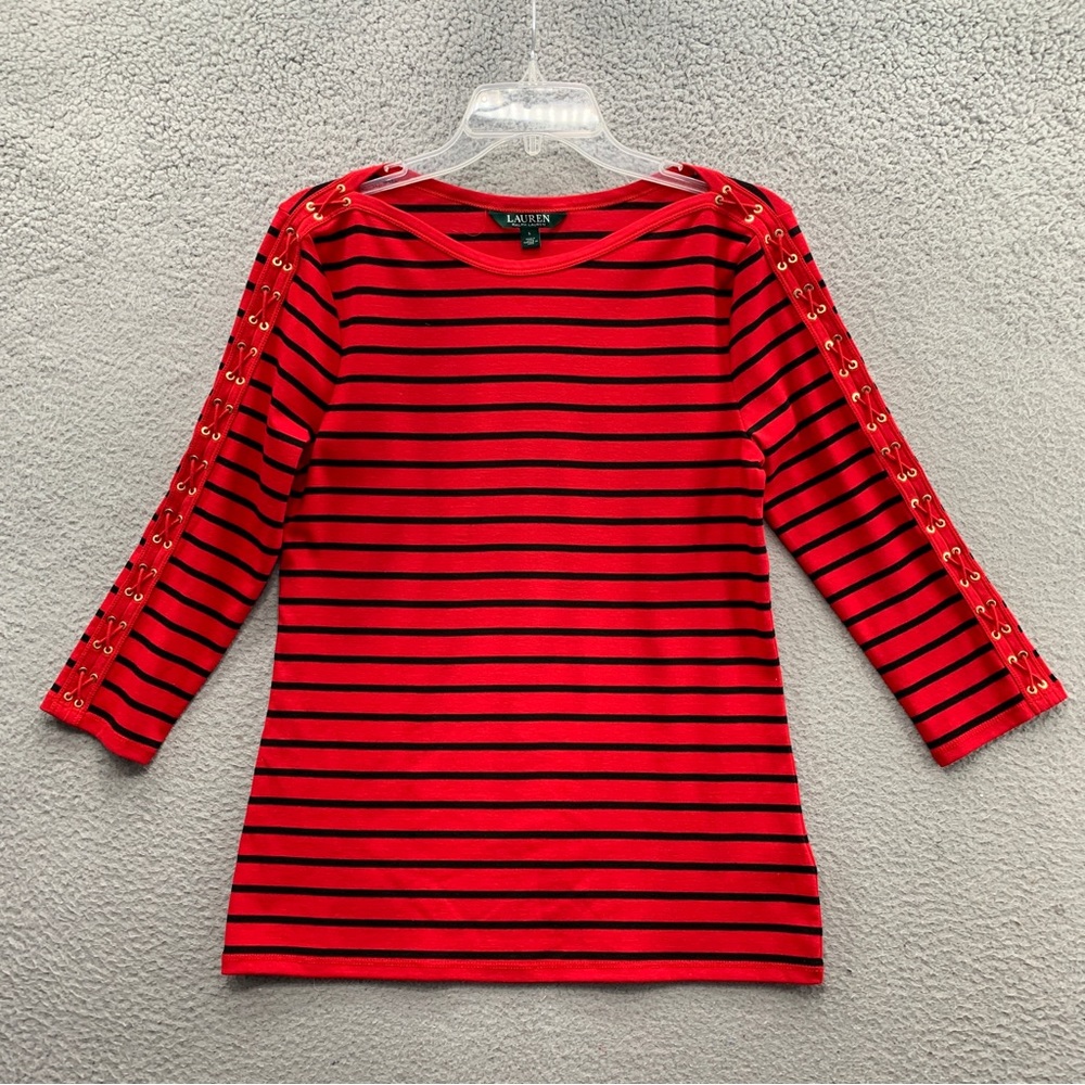 Lauren Ralph Lauren Striped Red and Black Long Sleeve Top